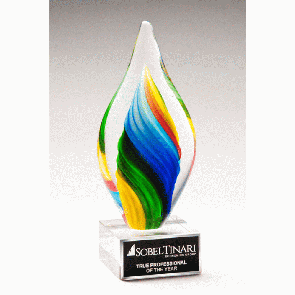 Rainbow Colored Twist Art Glass Award