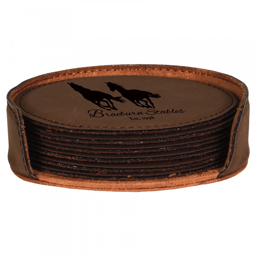 Leatherette Round 6 Coaster Set (Leatherette)