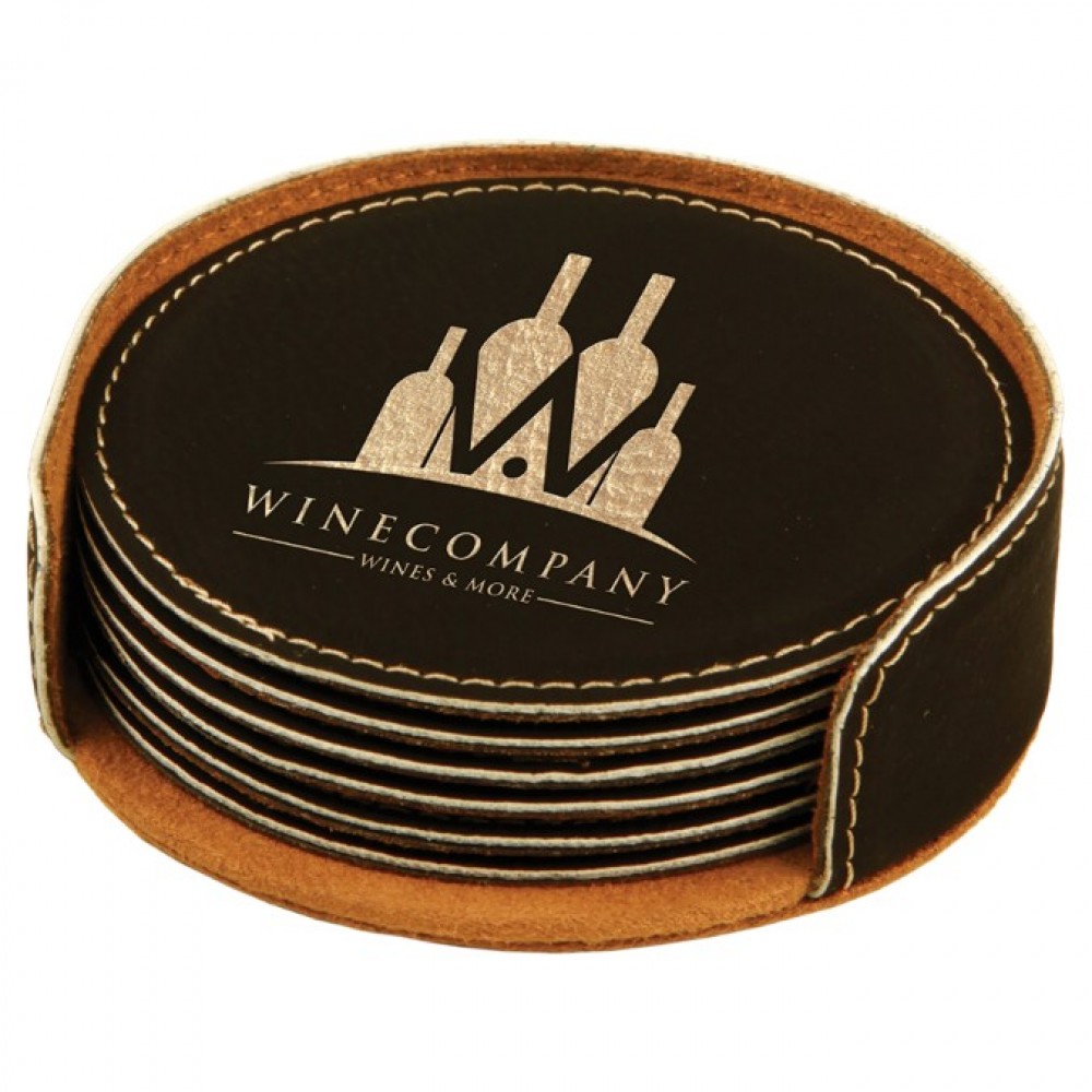 Leatherette Round 6 Coaster Set (Leatherette)