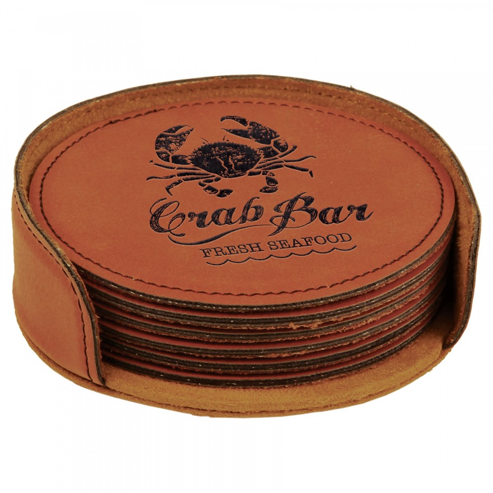 Leatherette Round 6 Coaster Set (Leatherette)