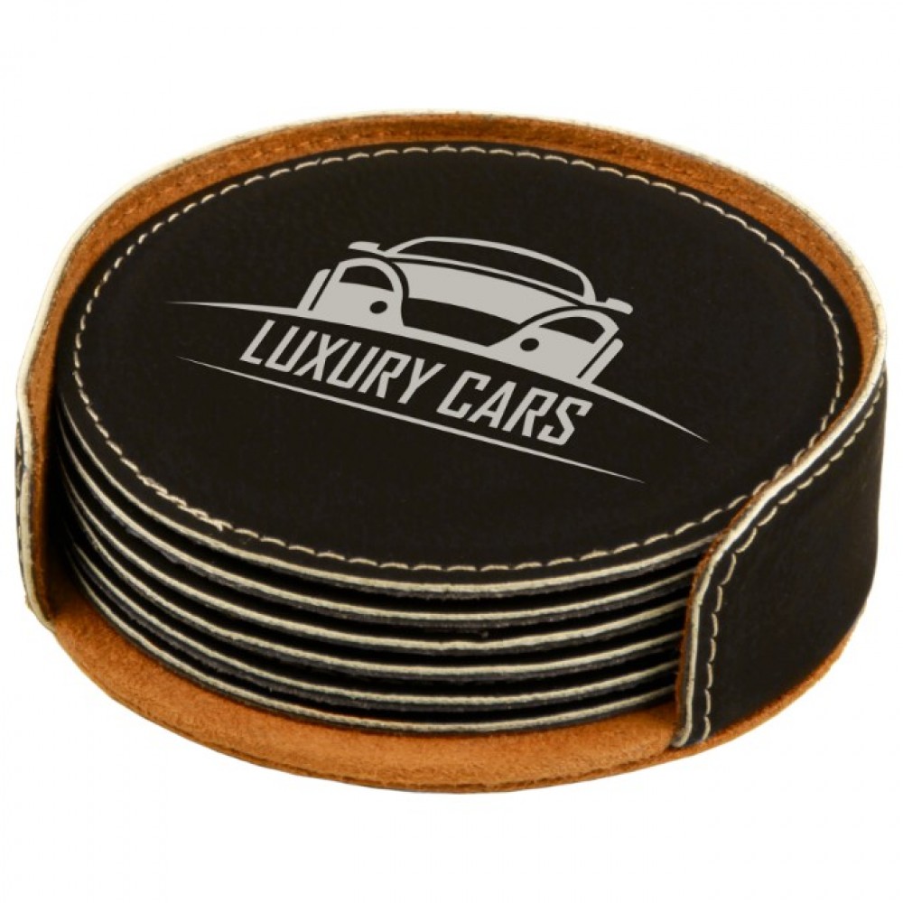 Leatherette Round 6 Coaster Set (Leatherette)