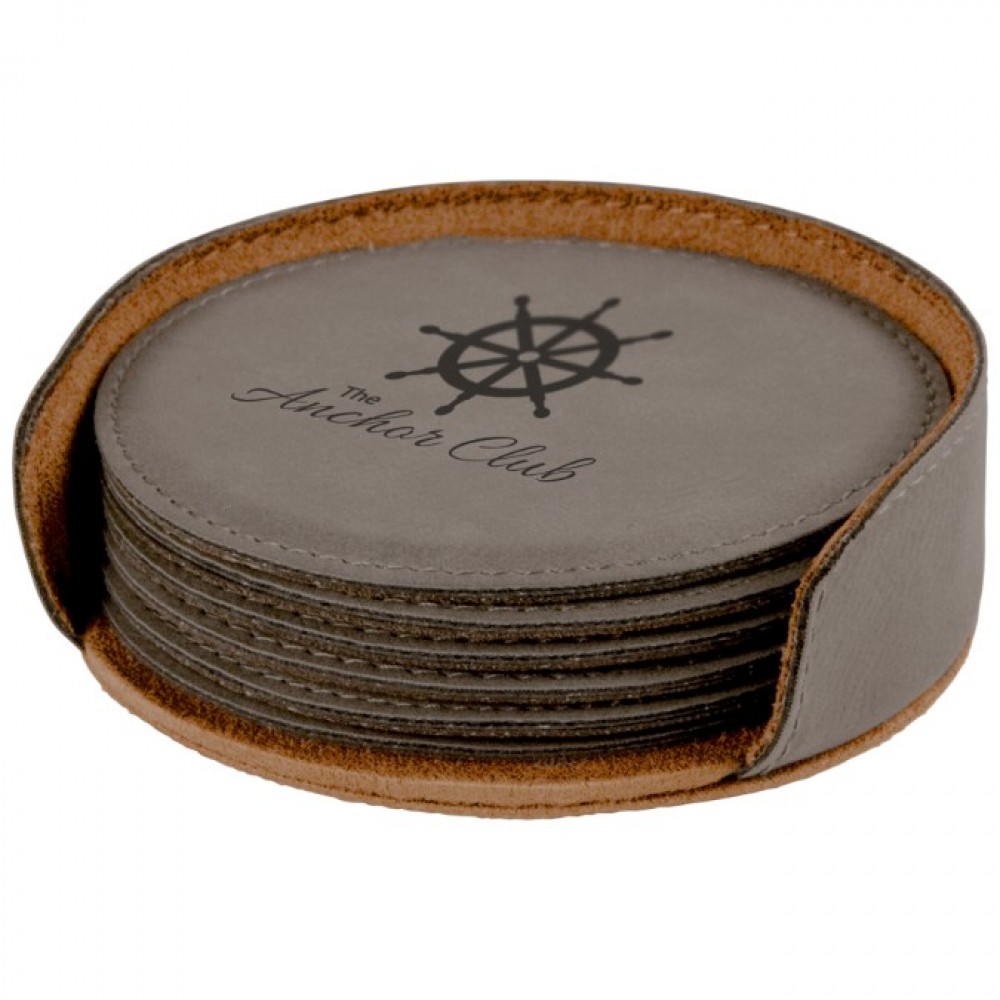 Leatherette Round 6 Coaster Set (Leatherette)