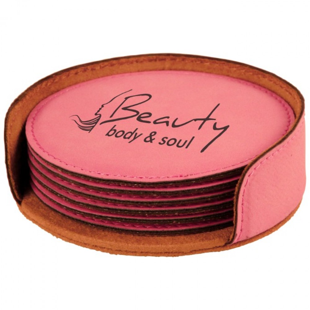 Leatherette Round 6 Coaster Set (Leatherette)