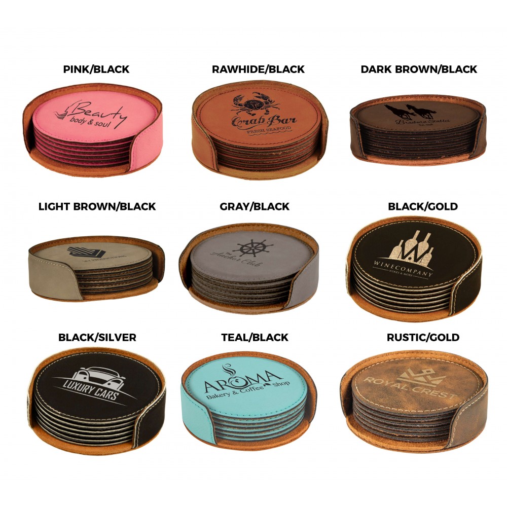 Leatherette Round 6 Coaster Set (Leatherette)