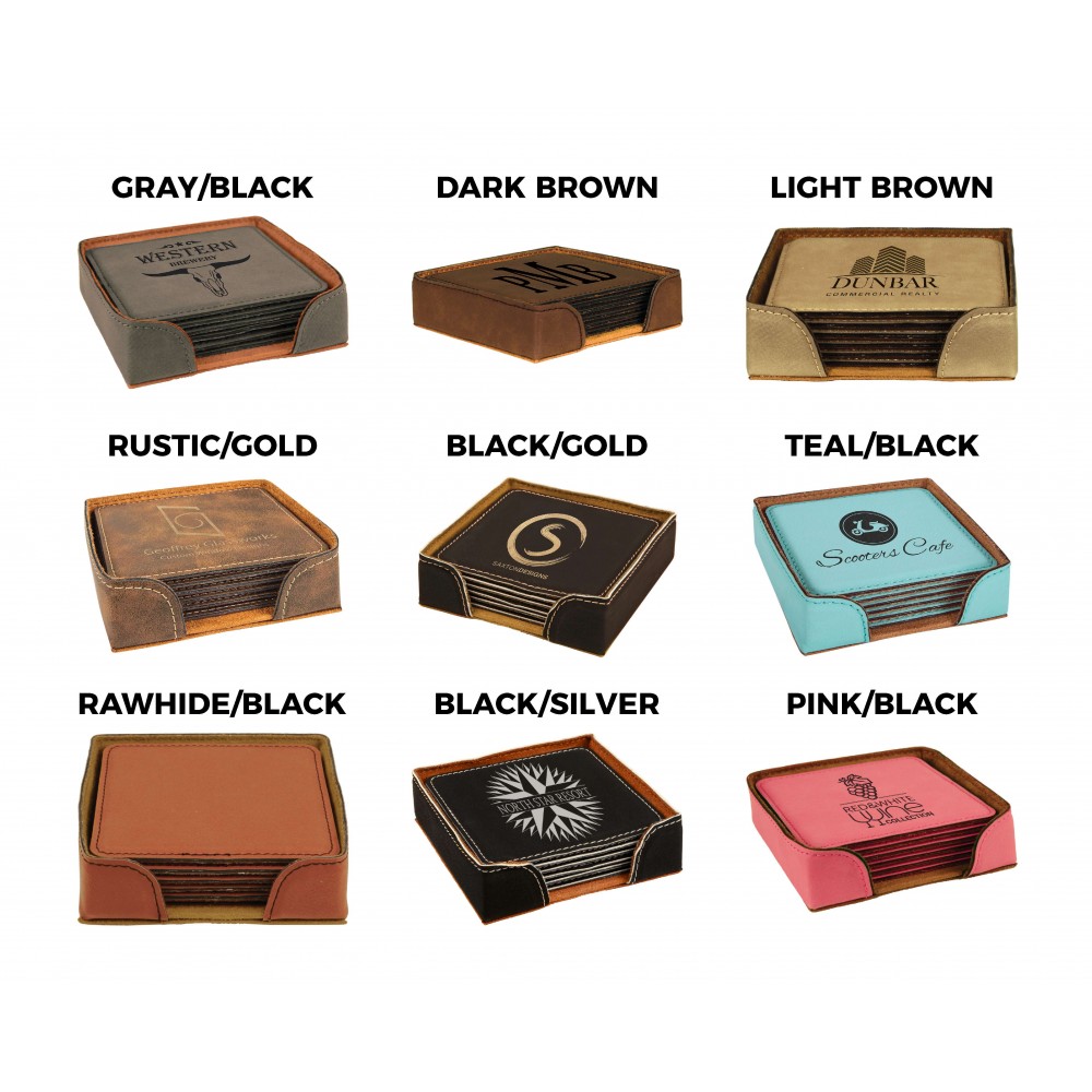Leatherette Square 6 Coaster Set (New Arrivals!)