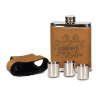 7 oz. Leather Flask with Lid & 3 Shot Glasses 